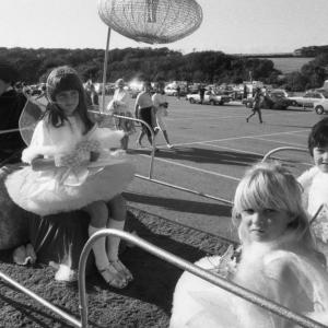 children in costumes on trailer