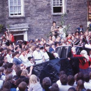 Crowds gathered under the maypole with the osses
