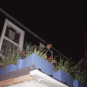 Person on roof garden at night