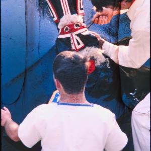 Early morning, last minute repairs to Blue Ribbon