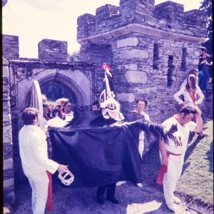 Old Oss coming through entrance gate to Prideaux Place