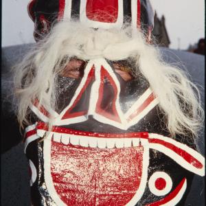 Old Oss hat close up with rider's eyes visible