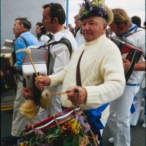 Man from Blue Ribbon party with drum