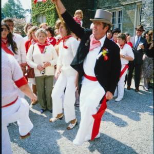 Old Oss Master of Ceremonies dancing outside Prideaux Place