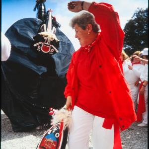 Woman teasing Old Oss at Prideaux Place