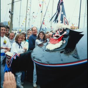 Blue Ribbon dancing on quay