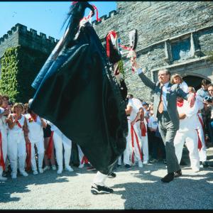 Peter Prideaux-Brune teasing Old Oss in front of Prideaux Place house