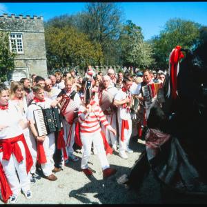 Old Oss being teased outside Prideaux Place house