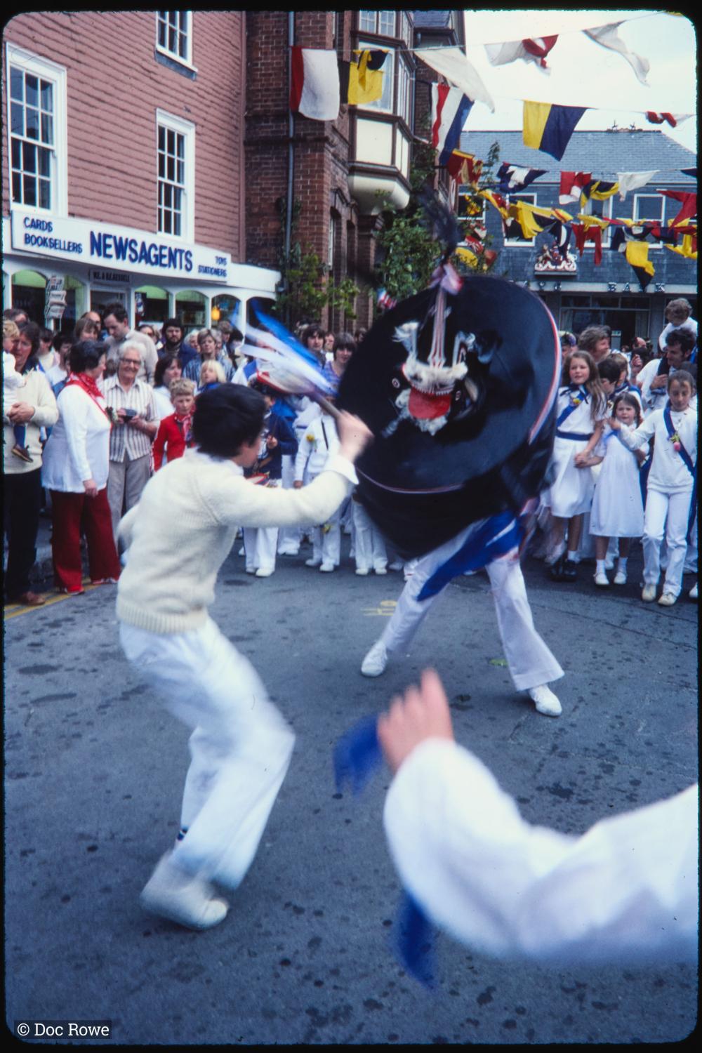 Blue Ribbon being teased under maypole