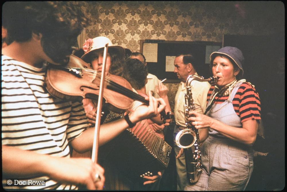 Musicians in fancy dress in pub