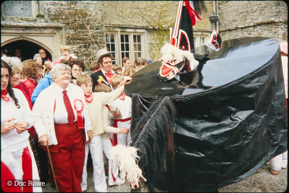 Old Oss, Master of Ceremonies, children, party in front of Prideaux Place house