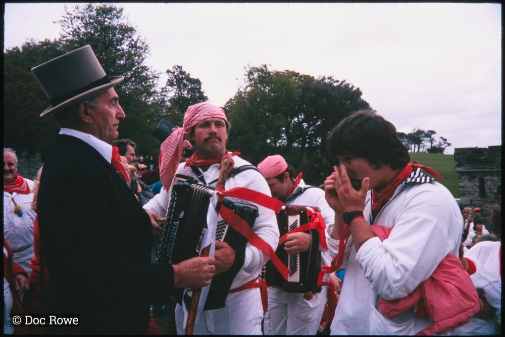 Old Oss Master of Ceremonies stood above procession at Prideaux Place